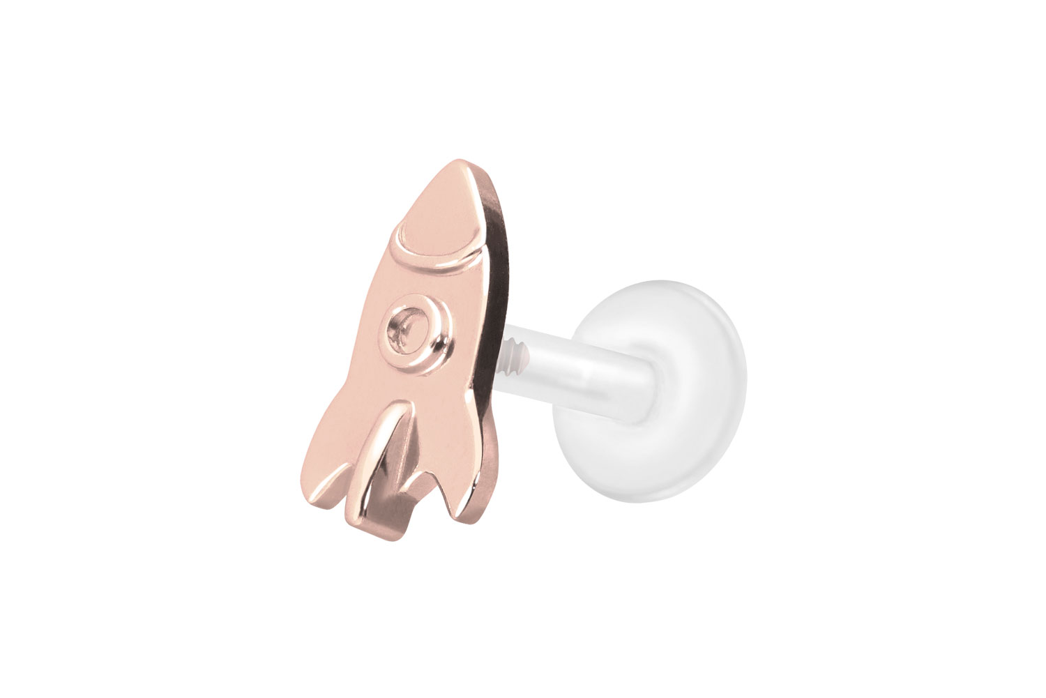 PTFE Labret Piercing mit Innengewinde + Titan-Aufsatz RAKETE